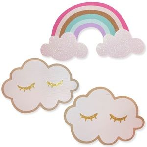 Wall Decor Rainbow 🌈 Clouds ☁️ Childs Baby Girls Wooden MDF Hanging Room Decor